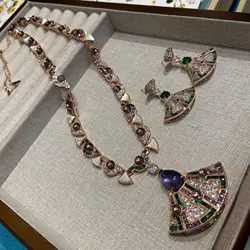 Trendy Winter Women's S925 Silver Needle Zircon Earrings Necklace Geometric Set