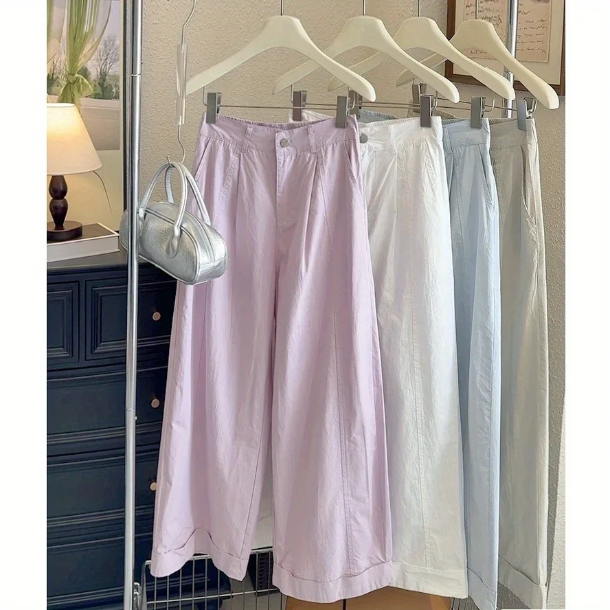 

High Quality Women's Straight Leg Wide Leg Pants Washed Cotton Denim Casual Pants Slim Fit Cropped Pants