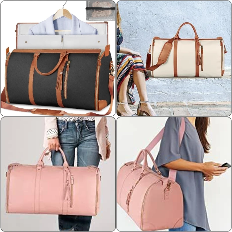 Maleta colgante plegable, bolsa viaje para traje, correa ajustable informal, bolsa para ropa cuero PU resistente agua