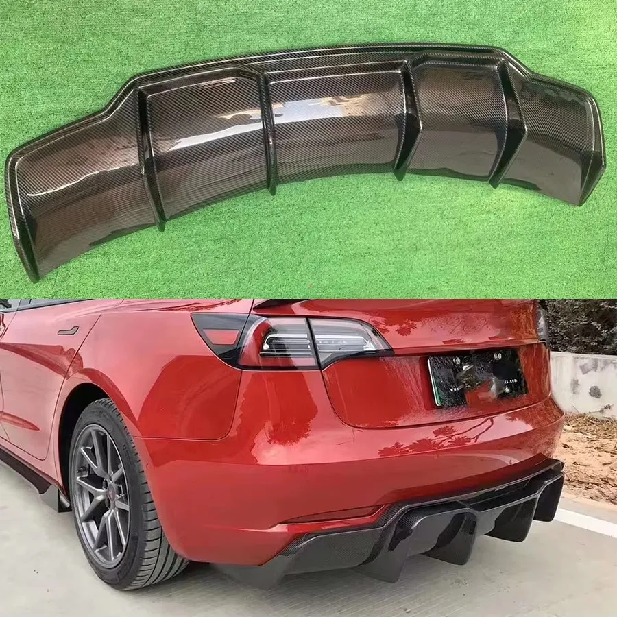 

For Tesla Model 3 High quality V style Carbon Fiber Car Rear Bumper Diffuser Rear Splitters Spoiler Back lip Upgrade body kit