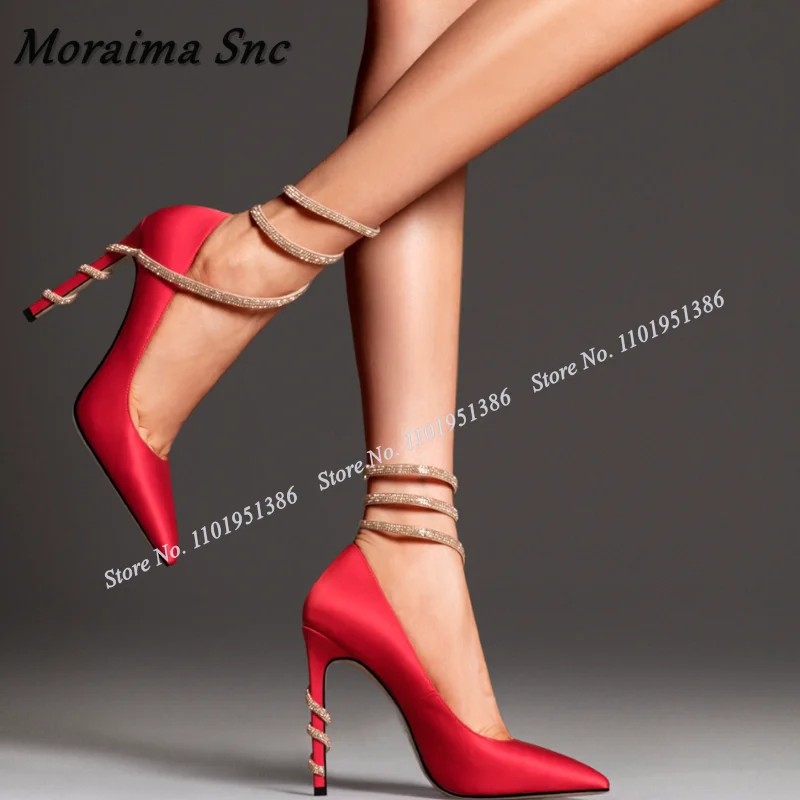 

Moraima Snc Red Silk Shallow Twine Pumps Metal Decor Stilettos Solid High Heels Woman Spring Shoes New Fashion Zapatillas Mujer