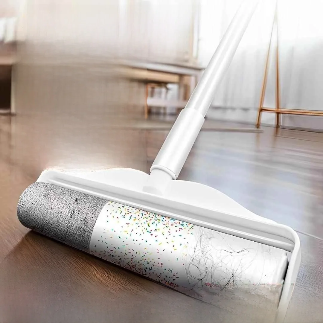 

Швабра-ролик с длинной ручкой для удаления волос и пыли для дома, сменные листы для сбора волос и пыли с пола