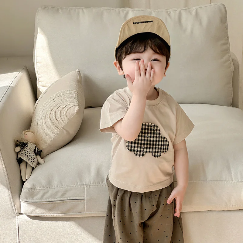 

Boys' summer outfit new style cute baby cartoon short-sleeve stylish polka dot pants summer baby clothes