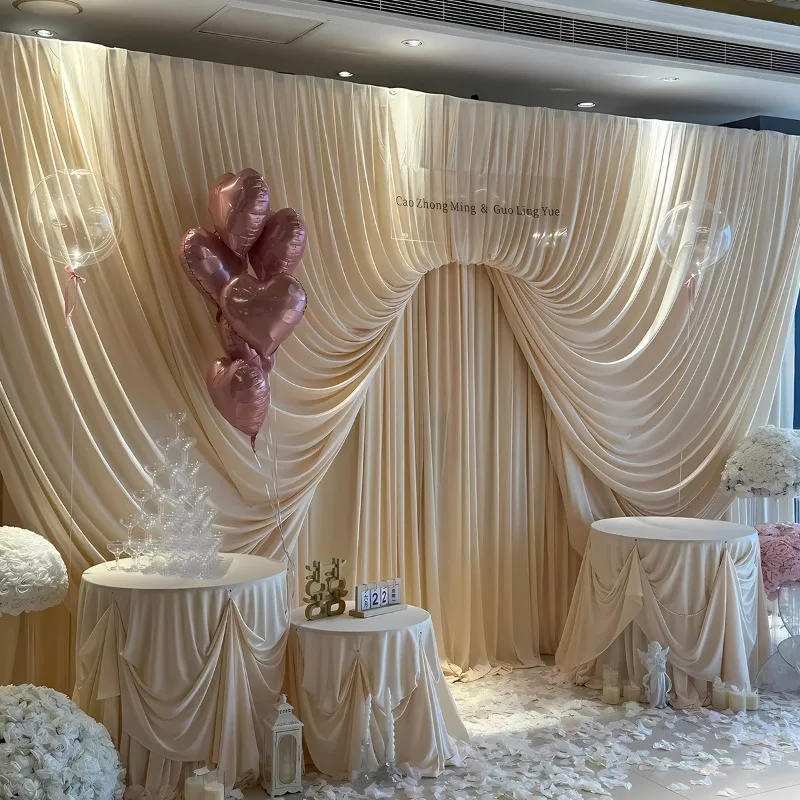 Engagement decoration, simple atmosphere, Korean cloth mantle style table to take pictures, background wall