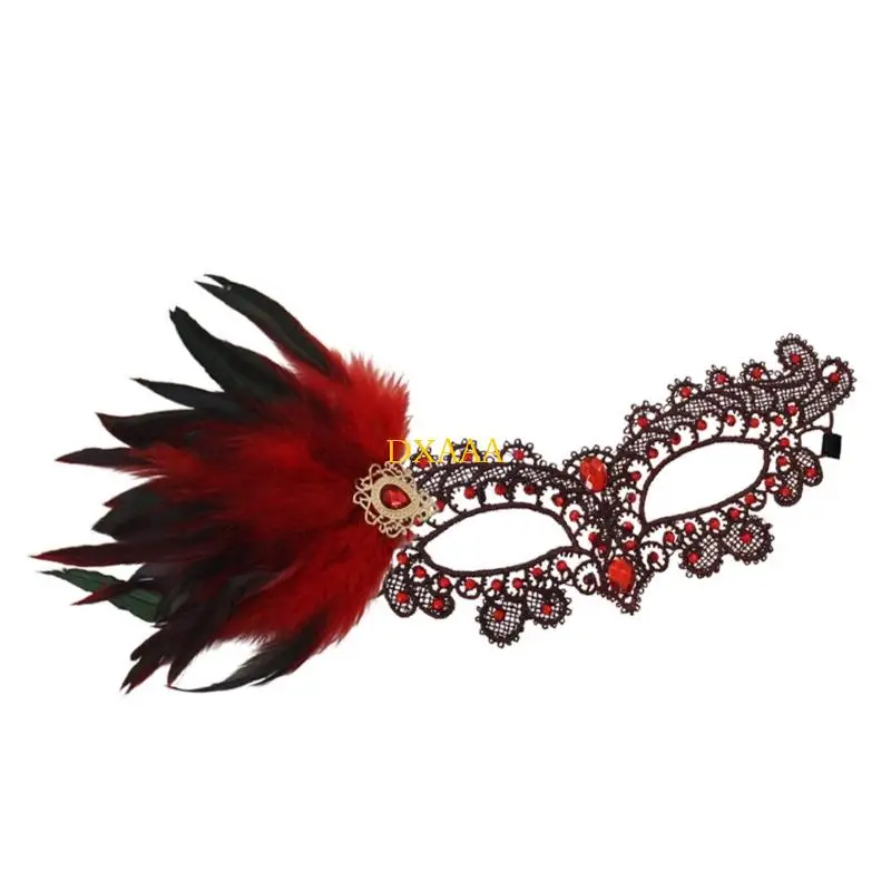 DXAA Maschera Halloween, Maschera Veneziana in Maschera Maschera per Occhi in Pizzo con Piume, Maschera in Maschera a Mezzo