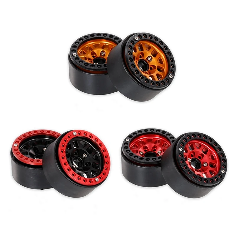 8PCS 1.9 Metal Beadlock Wheel Hub Rim For 1/10 RC Crawler Axial SCX10 90046 AXI03007 Traxxas TRX4 Redcat D90,Orange