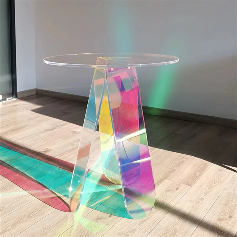 Living Room Coffee Tables Acrylic Side Table Gradien Round Colorful Oval Rainbow Clear Iridescent Art Piece Home Decor Furniture