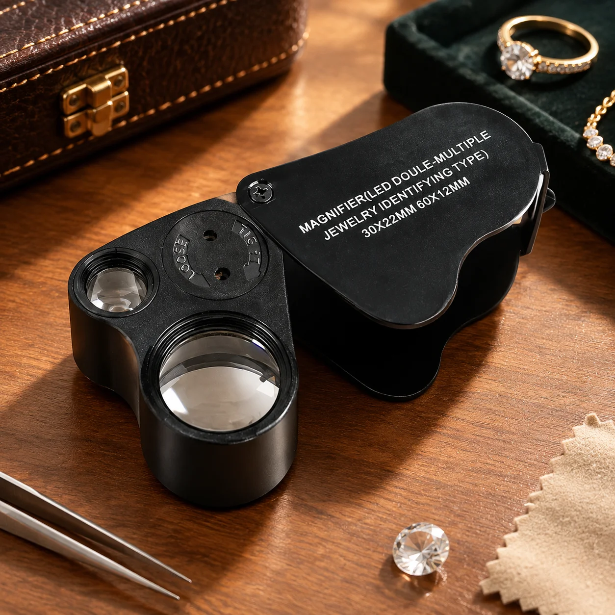 HTMCKLED Illuminated 30X 60X Foldable Jeweler's Loupe Magnifier For Jewelry Coins Stamps Gems