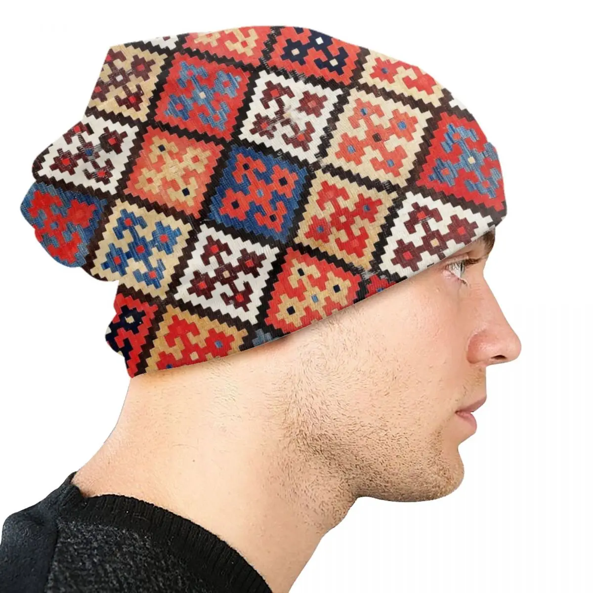 Custom Persian Kilim Print Skullies Beanies Caps Cool Warm Knitted Hats Unisex Bohemian Geometric Ethnic Style Bonnet Hats