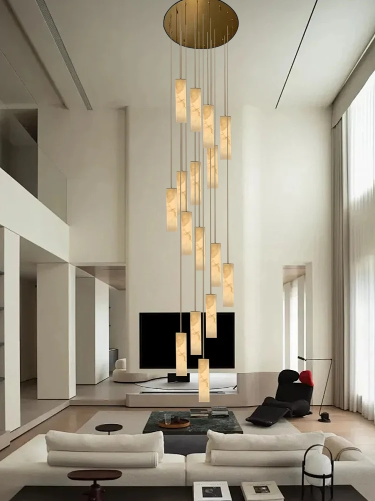 Luxury Spanish Marble Chandeliers Led Dimmable Easy Installation Home Decor Villa Duplex Circular Staircase Decoration Hanglamp