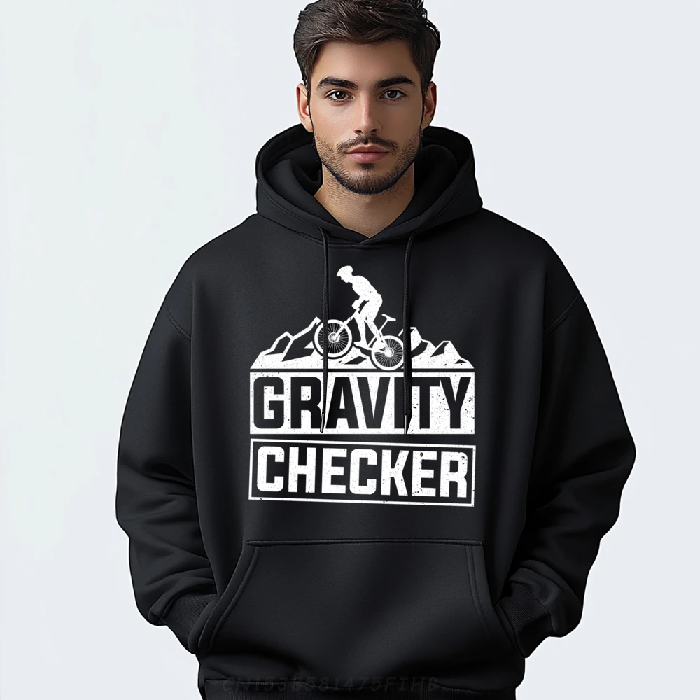 Mountain Biking Gravity Checker Mountain Bike Black Graphic Tees Moderate Elasticity Men's Hoodie Creative