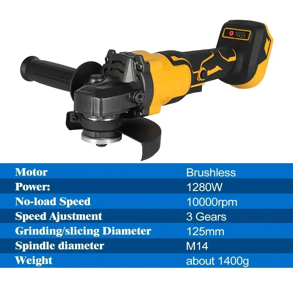 YYHC125MMM14 Brushless Electric Angle Grinder Variable Speed for Makita18vBattery Grinder Cutting Machine Woodworking Power Tool