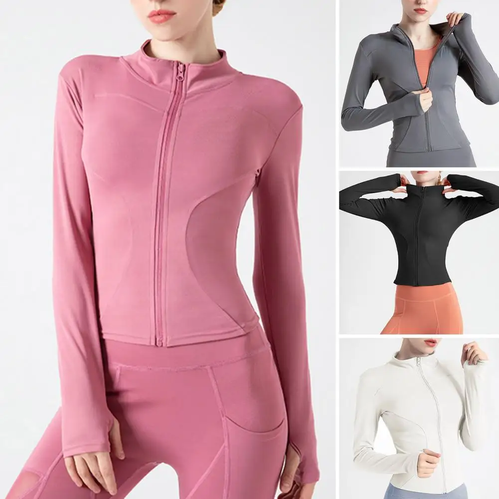 

Women's Tracksuit Jacket Slim Fit Long Sleeved Fitness Coat Yoga Tops Thumb Holes Gym Jacket Workout Sweat Shirts 2024 Sports