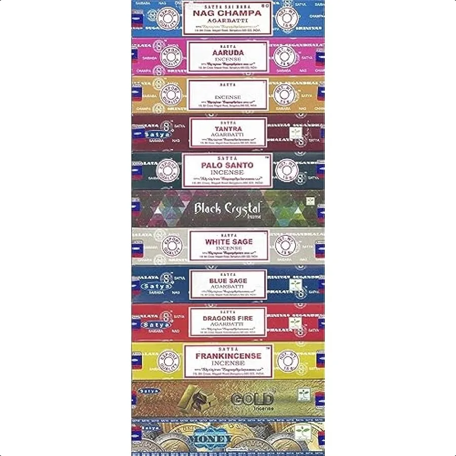 

Bangalore BNG Комплект из 12-го Nag Champa Money Gold Black Crystal Aaruda Palo Santo White Sage Frankincense Tantra Blue Sage Dragon's
