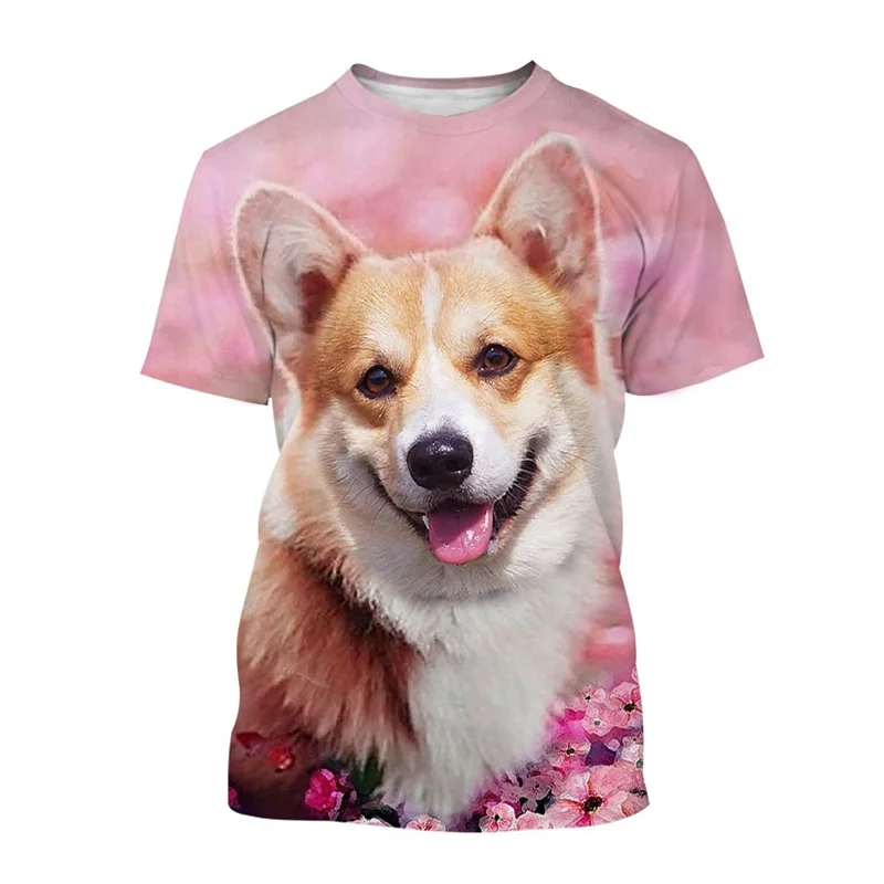 Cute Welsh Corgi 3D Printing Dog T-shirt Men Women Casual Short Sleeve Cool Streetwear Short Sleeve Tops Tee Kids Clothing