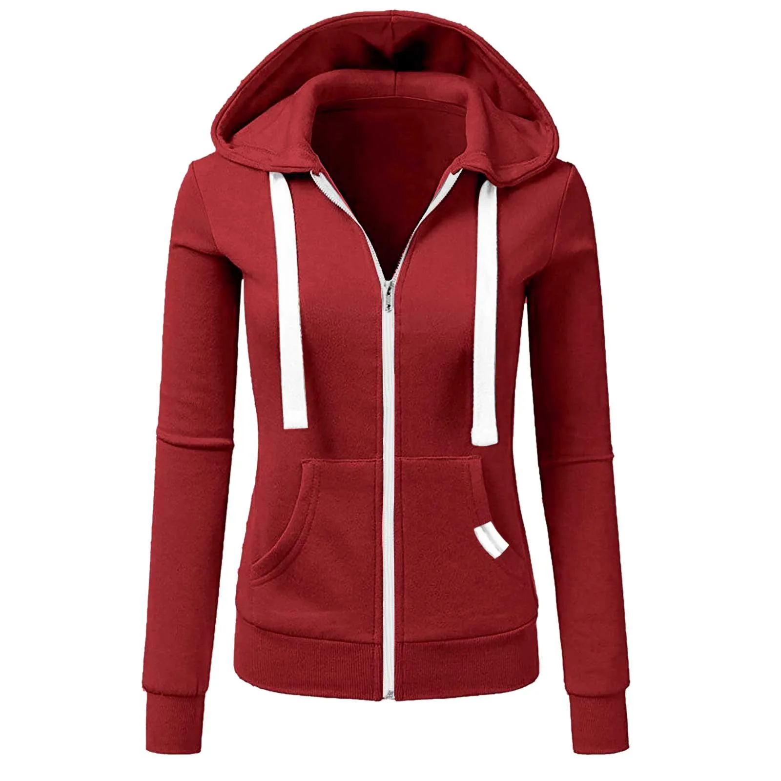 Casual Women Autumn Solid Color Long Sleeve Hoodie Pockets Zipper Sports Outwear Coat Hoodies Female Pocket Coat Sweatshirts