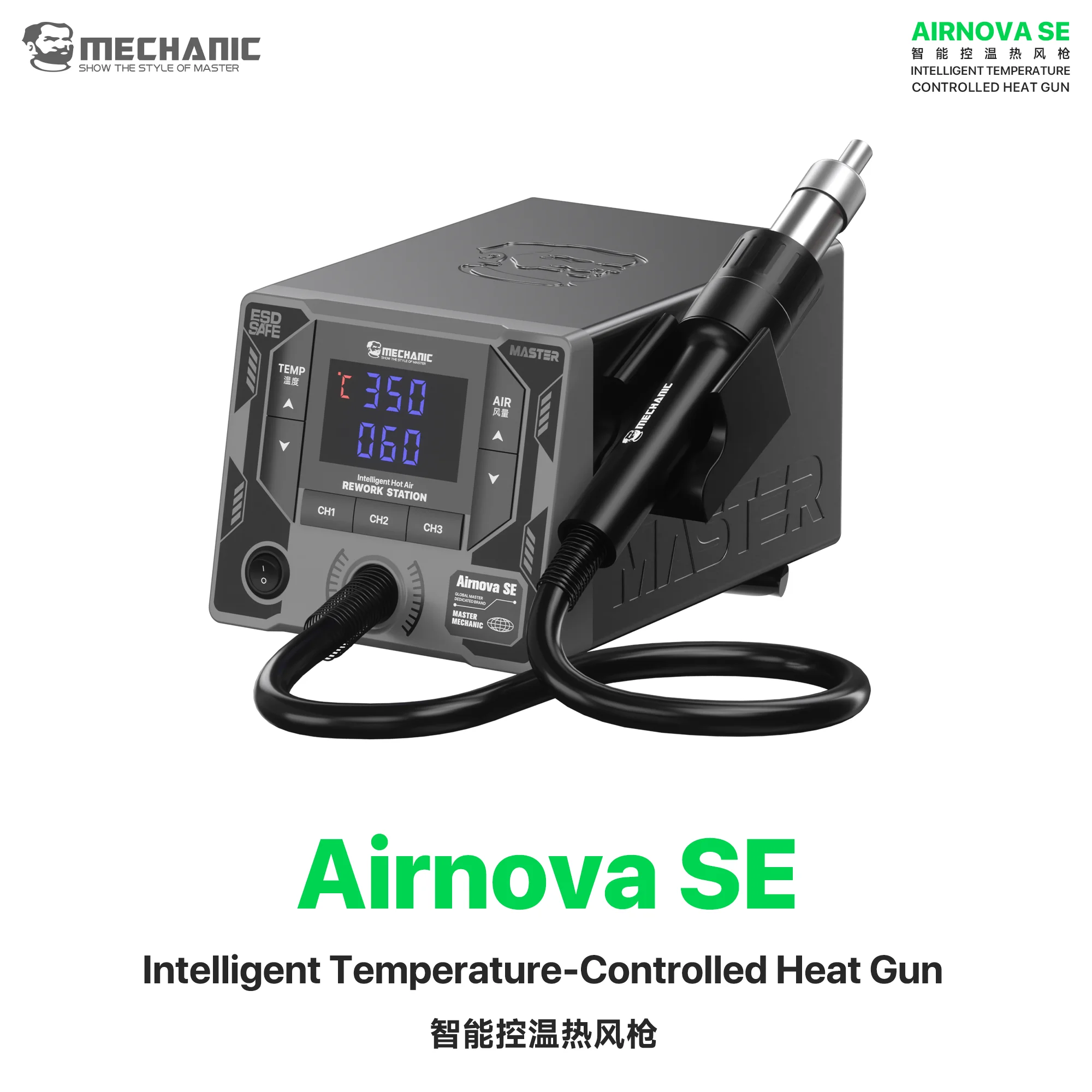 

MECHANIC Airnova SE Intelligent Temperature Controlled Heat Gun Rework Station 1000W 100-500°C Brushless Fan for Phone Repair