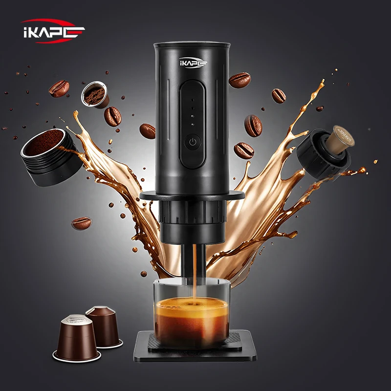 IKAPE Portable Manual Coffee Maker, Dual Use for Capsule & Ground Coffee, No Heating, Handheld Coffee Brewer for Camping Hiking