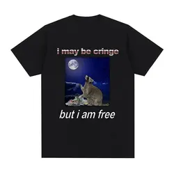 i May Be Cringe Funny Raccoon Graphic T Shirt Men's Fashion Clothing Oversized T-shirt Unisex Casual Cotton Short Sleeve Tshirts