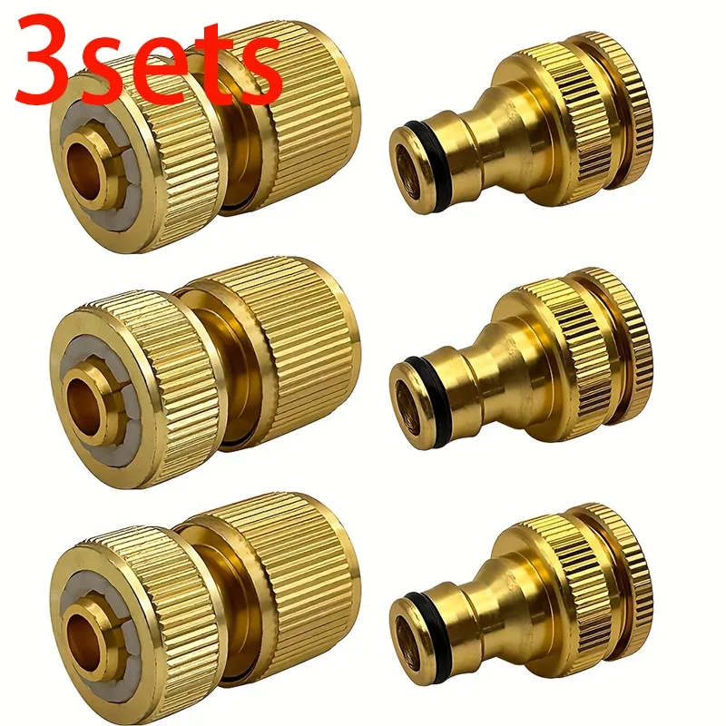 3sets  EU Standard Aluminum Hose Connector Set - 1/2'' & 3/4'' Tap Fitting + 1/2''(13-16mm) Quick Connect for Garden Pipes