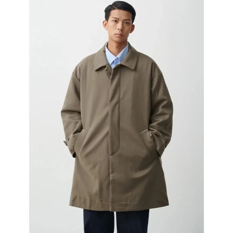 Japanese retro mid-length woolen coat for men's couple windbreaker cotton coat thick woolen coat