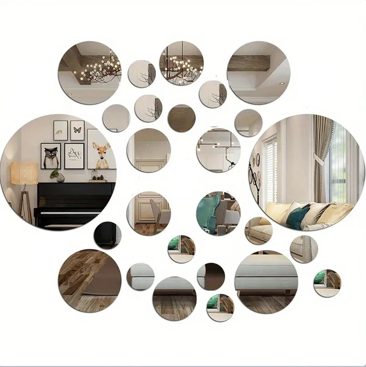 26 PCS 3D Acrylic Mirror Wall Sticker, Round Mirror, DIY Bedroom, Bathroom and TV Background Room Sticker Wall Decoration