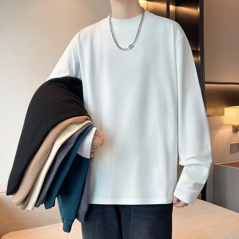 

Long Sleeved T-shirt Men's Autumn and Winter Round Neck Autumn Clothes Men's Solid Color Versatile Top Long Sleeved Base Shirt