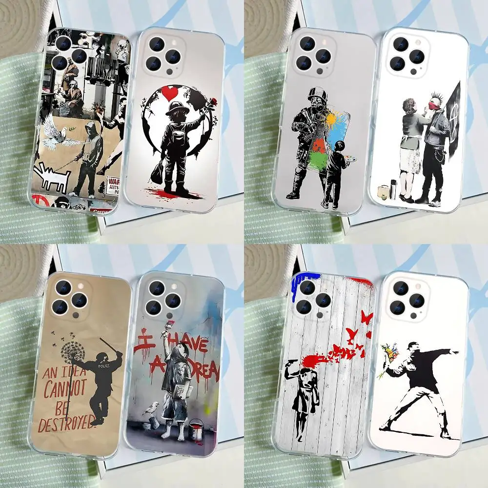 

Graffiti Artist B-Banksy COOL Phone Case For iPhone 17,16,15,14,13,12,11 Pro,Max,Plus,X,XS,XR,SE4,E Mini Transparent Soft Cover