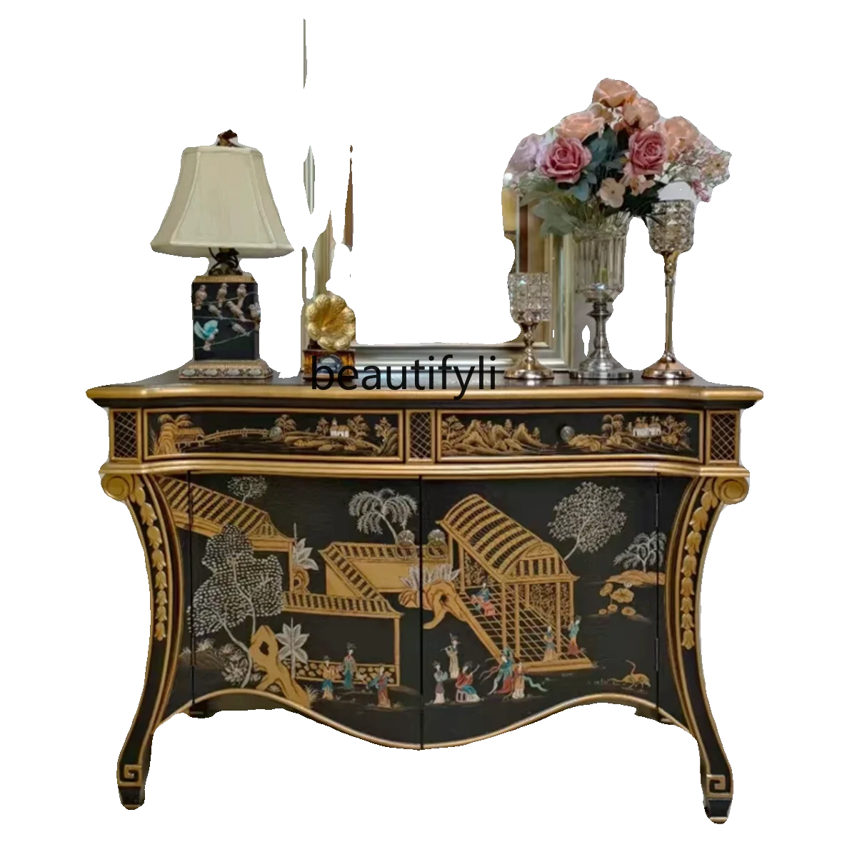 

American Entrance Cabinet Storage Sideboard Cabinet Solid Wood Locker Living Room Classical Curio Cabinet