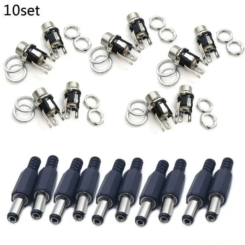 F62C 10 Pairs 5.5x2.1mm for DC Plug & Socket Female & Male Power Adapter for Universal Laptop Power Cable Connector