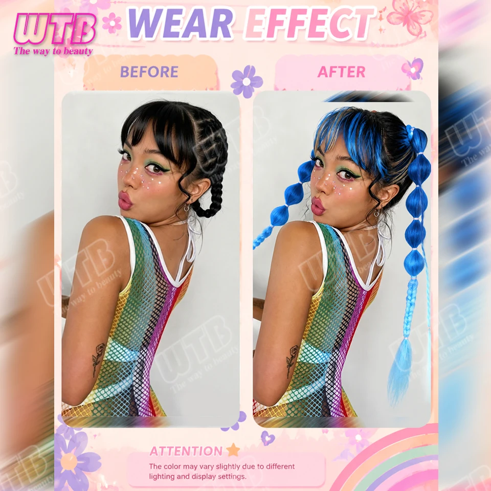 Synthetic Wig Bubble Braid with Elastic Band and Iridescent Tinsel Strands Suitable for Women's Daily Wear Festivals and Styling