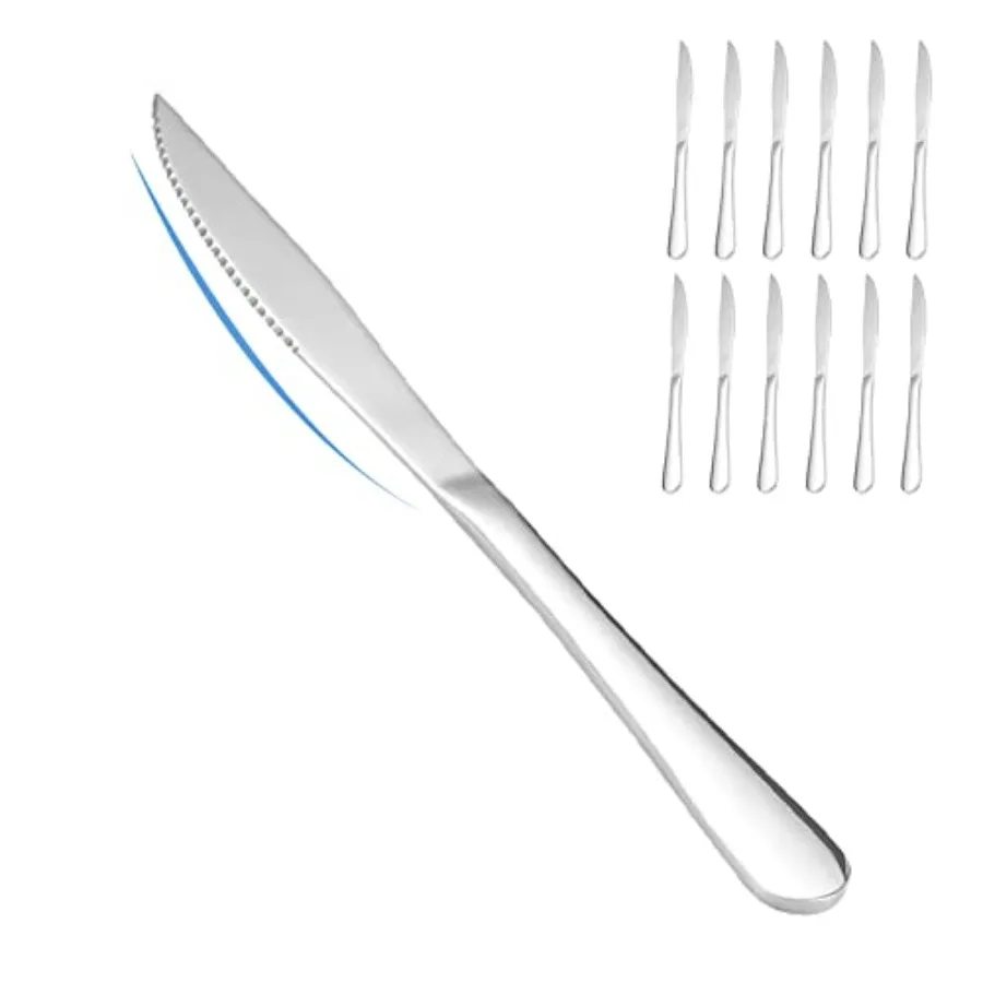 

12piece Dinner Knives Serrated 18 10 Stainless Steel Steak Knife Set of 12 9.05inch for Elegant Dining Tables Durable HighQuali