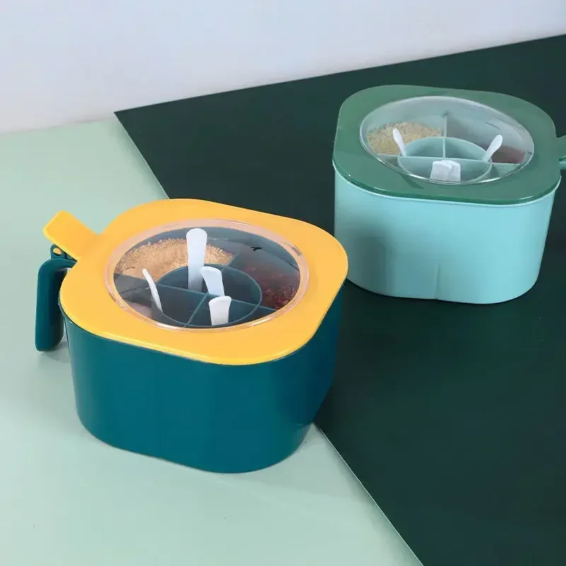 Plastic Seasoning Box with Spoons Spice Jar Multi Compartment Herb Spice Jars Pots Kitchen Condiment Storage Container