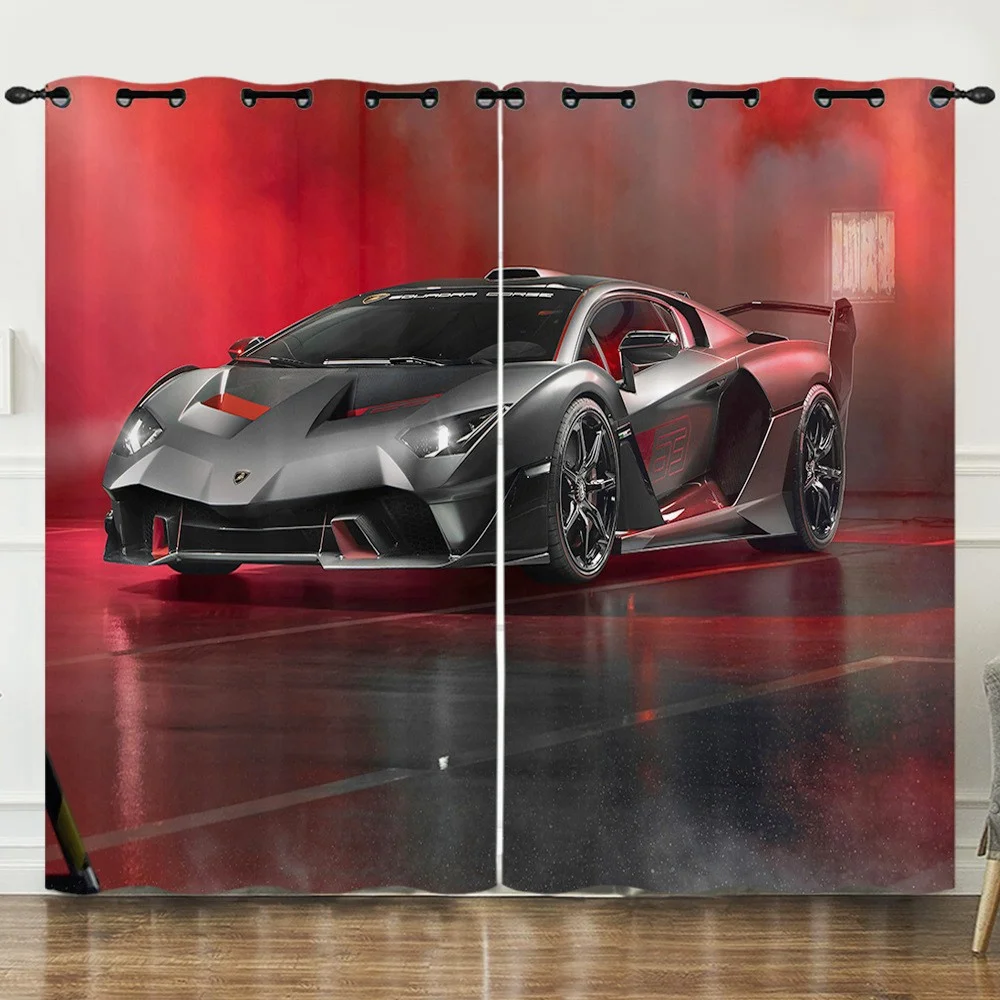 3D Luxury Modern Luxury Sports Cars Cool Boy 2 Pieces Shading Darkening Curtain for Living Room Bedroom Kitchen Home Hook Decor