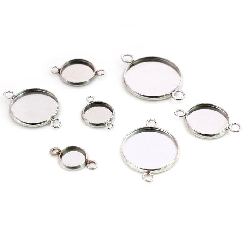 Stainless Steel Material 8-20mm Inner Size Two Loops Style Cabochon Base Cameo Setting Charms Pendant Tray