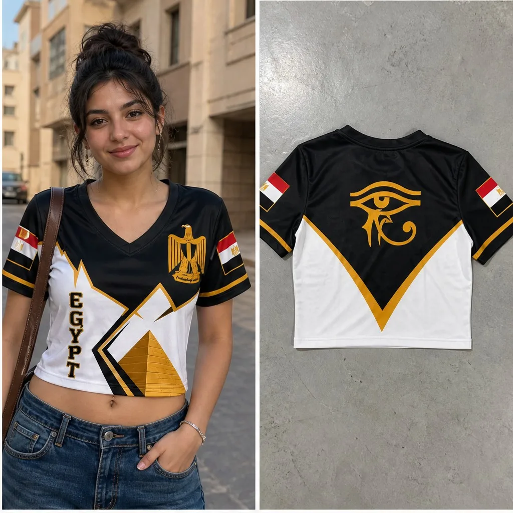 Womens Egypt Eye Pyramid Eagle V Neck Cropped Short Sleeve T Shirt Ancient Symbol Graphic Casual Summer Streetwear Top For Daily