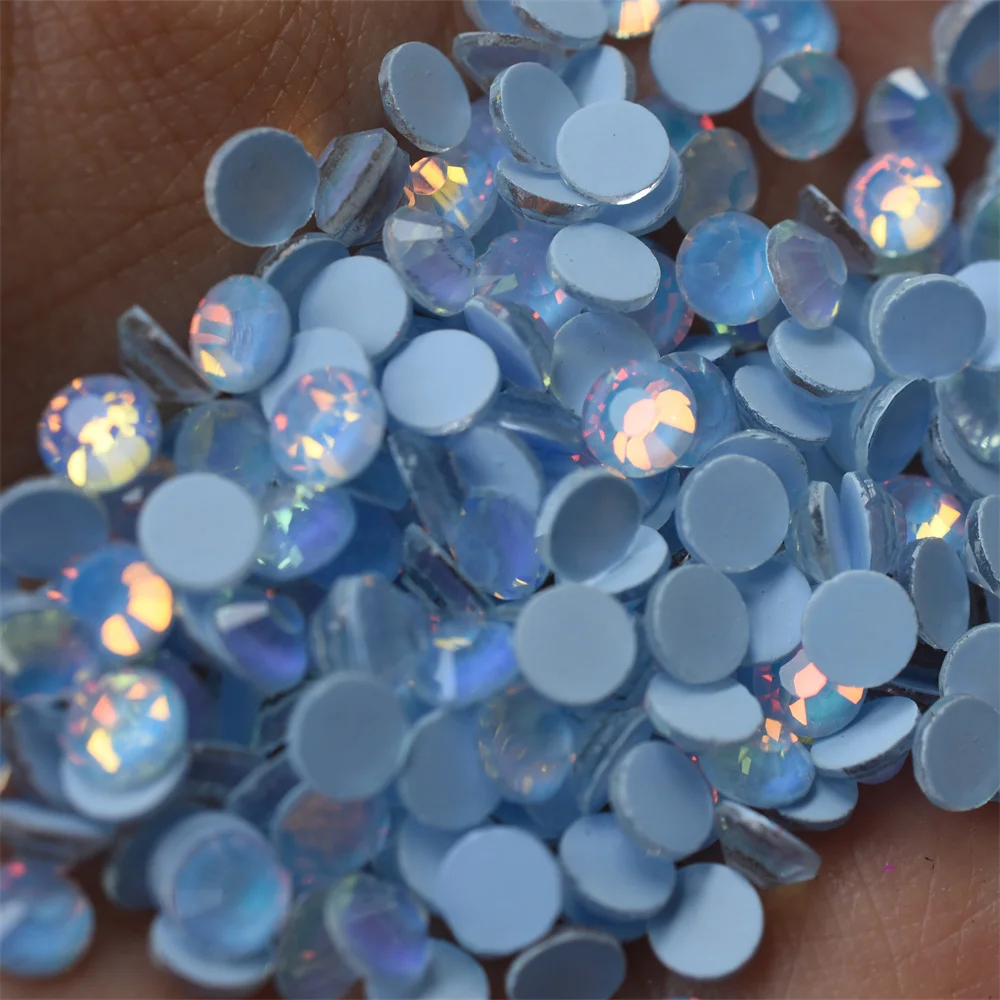 Cristales de Diamantes de Imitación Planos Sin Fijación en Caliente, Color Azul Luminoso Neón Mocca Opal AB, para Pegar en Fundas de Teléfono y Decoración de Uñas