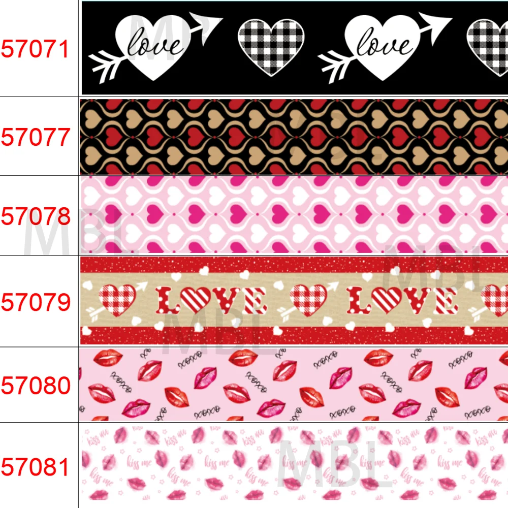 16mm-75mm Valentine ribbons Printed Grosgrain Ribbon / Elastic Ribbon Foe  for DIY Girl Hair Bows 50Yards