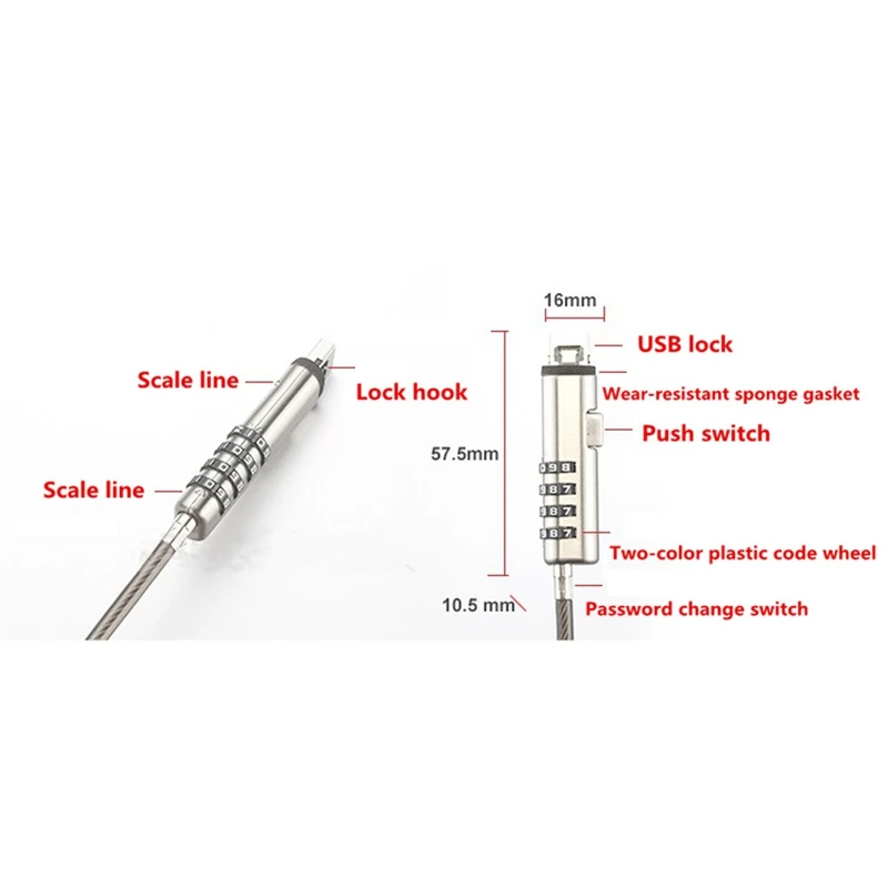 Candado Universal Digital para ordenador, Cable de seguridad USB, 4 unidades