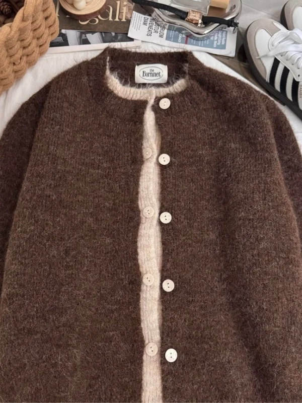 Women's Knitted Sweater Coat Lazy Style Autumn Winter New Arrival High-End Feeling Beautiful Fake Two-Piece Knitted Cardigan Top