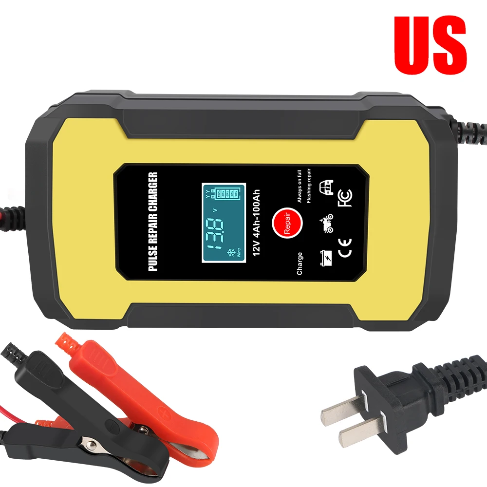 For Auto Motorcycle Car Battery Charger Smart Fast Charger Intelligent Pulse Repair LCD Display 12V 6A