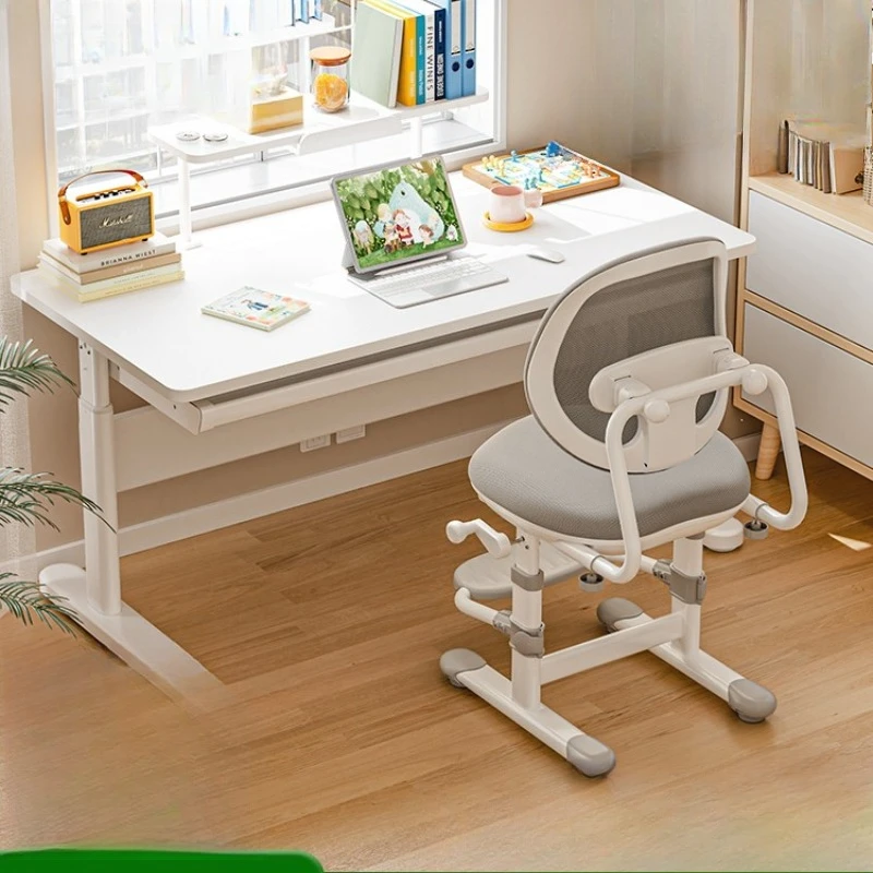 

Children's study table, primary school student desk, household writing liftable, large white table, desk and chair set