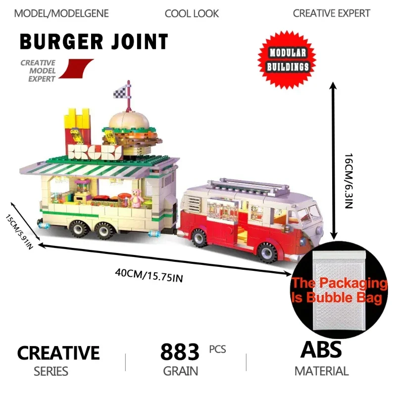 버거 공동 T1 자동차 빌딩 블록 키트 LED 빈티지 트럭 크리 에이 티브 전문가 도시 모델 벽돌 조립 장난감 세트 어린이 선물