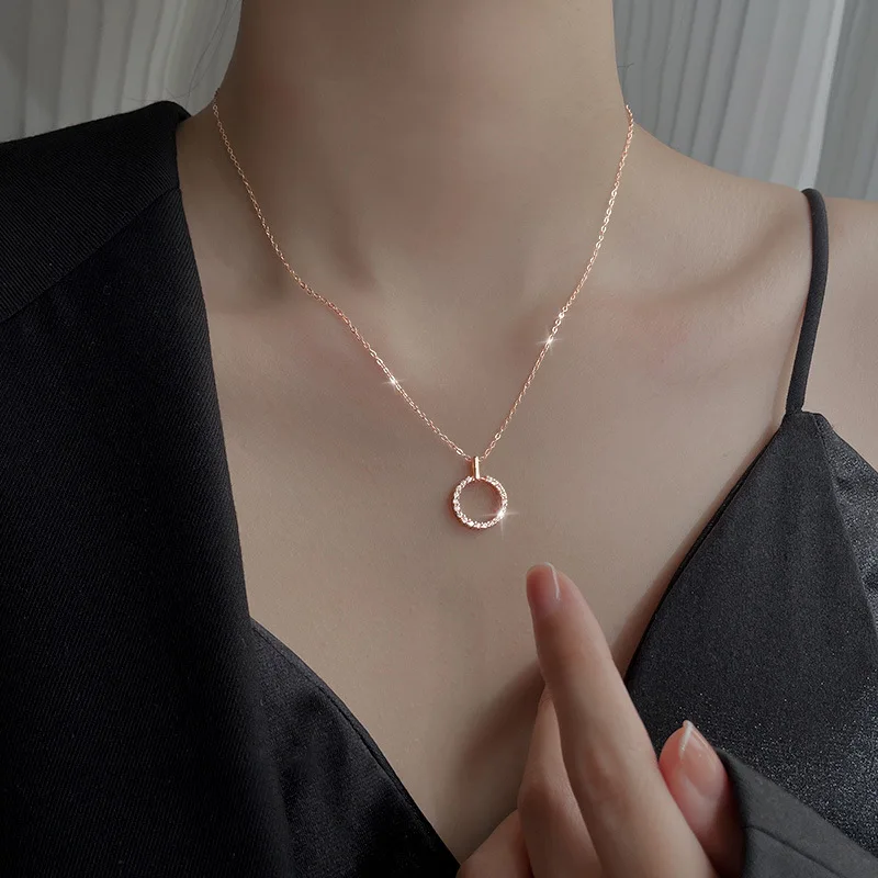Real Money 925 Sterling Silver Women\'s Pendant Necklace Round Circle Crystal Pendant Necklace Wedding Party Jewelry Gift