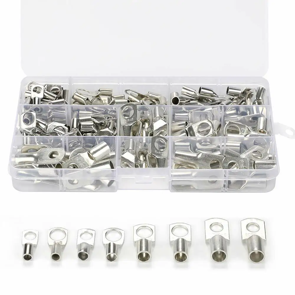 170pcs Marine Battery Wire Cable Crimp Connector Copper Ring Lug Terminal Set