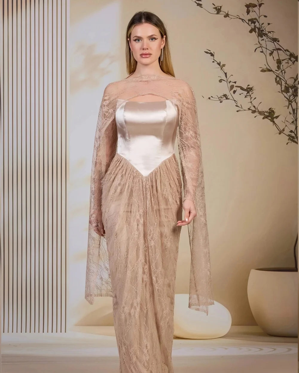 Customized Modern Style Simple Lace Ruched Pleat Column Party Dress Formal Off-the-shoulder Patchwork Evening Dresses Matching