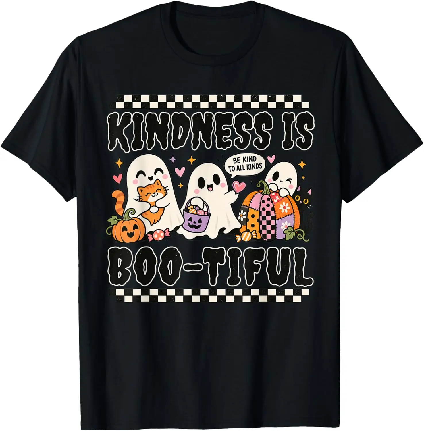 Halloween Ghosts Kindness Boo Tiful Women Girls Kids T-Shirt Breathable, heavyweight pure cotton short-sleeve top—stylish, plus-size, and suitable for year-round wear with a sporty, casual vibe