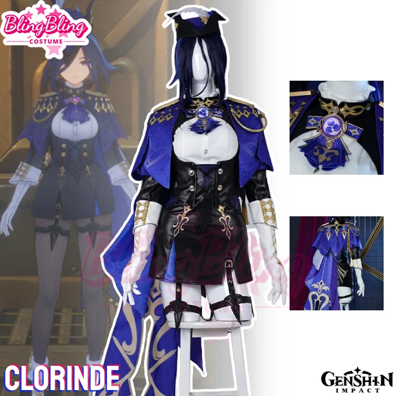 Genshin Impact Clorinde Costume Champion Duelist Clorinde Game Genshin Clorinde Cosplay Costume Halloween Dress and Cosplay Wig