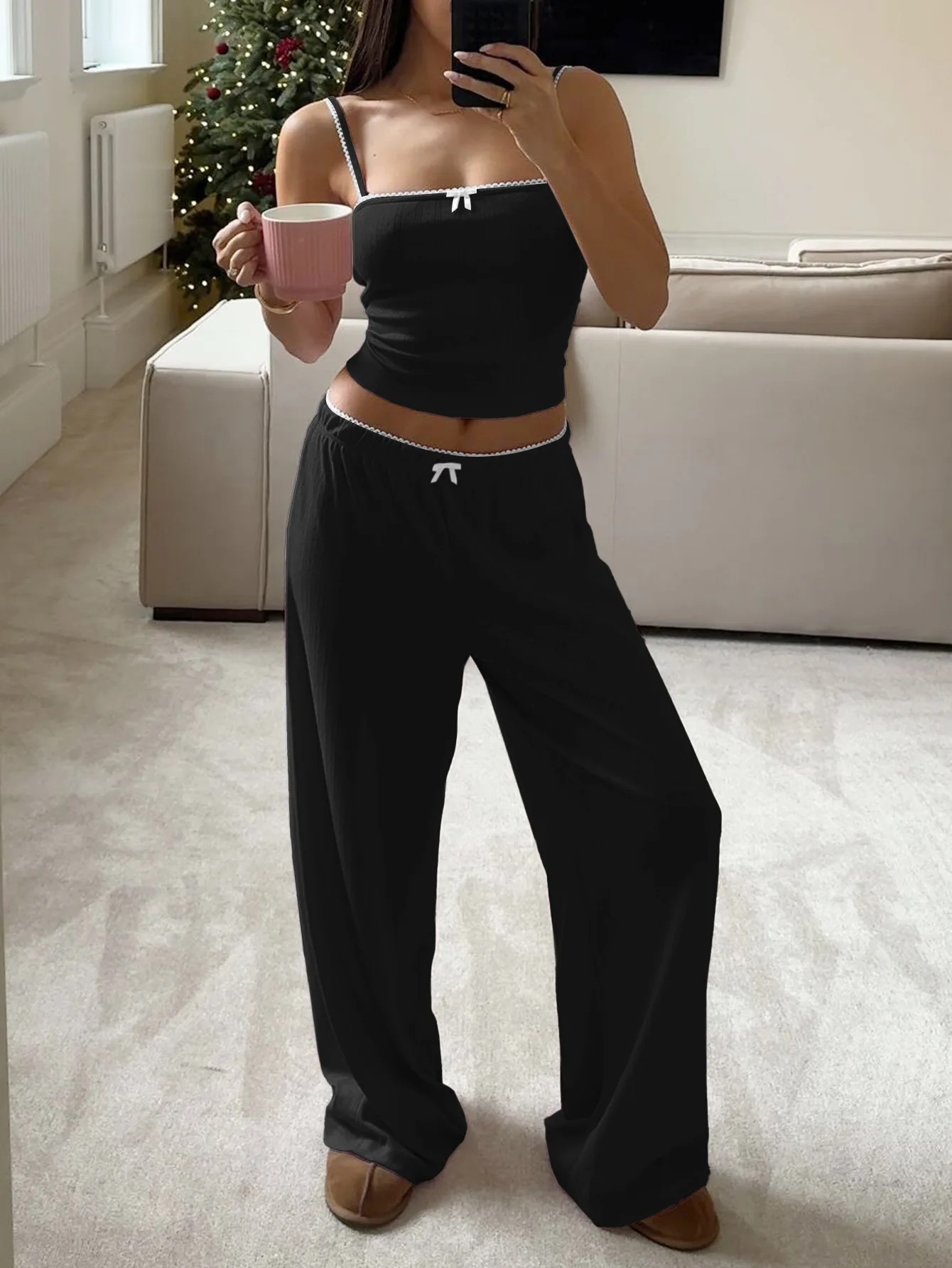 Set da due pezzi da donna Estate 2025 Pantaloni a gamba dritta senza spalline stile sexy Set da due pezzi Set di pantaloni stile hip-hop moda di strada