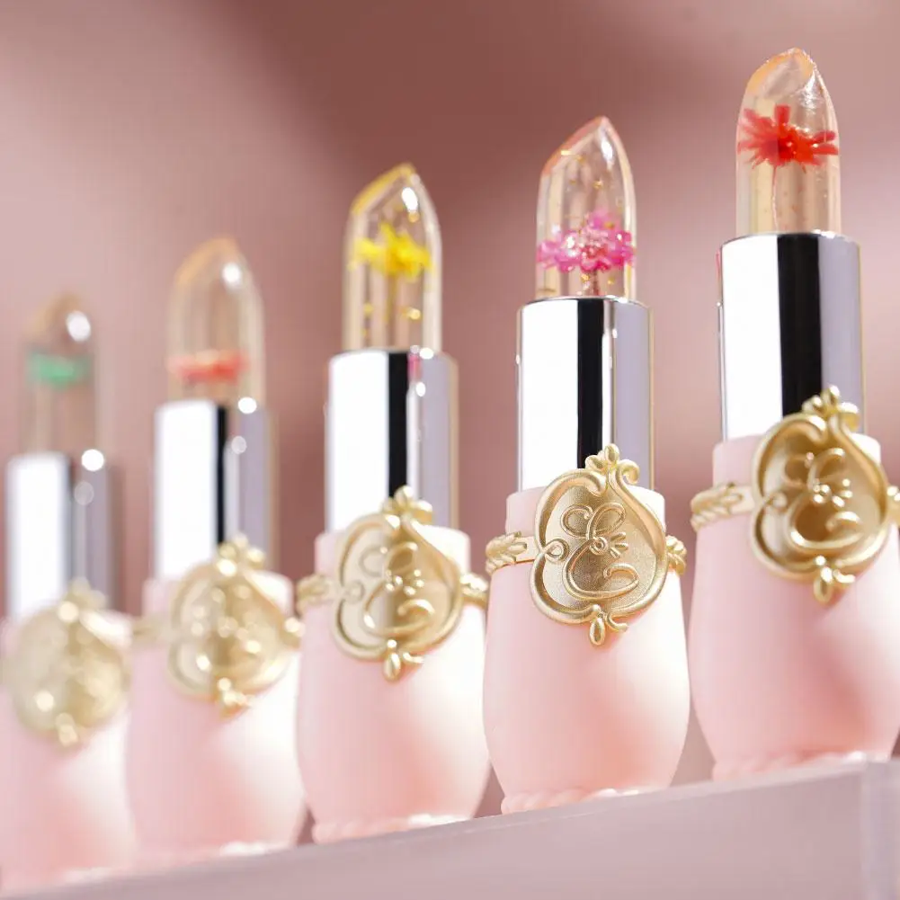Rouge à lèvres en gelée de fleur de cristal, baume à lèvres de carthame à couleur changeante, Nutrition durable, hydratant, changement de température, brillant à lèvres